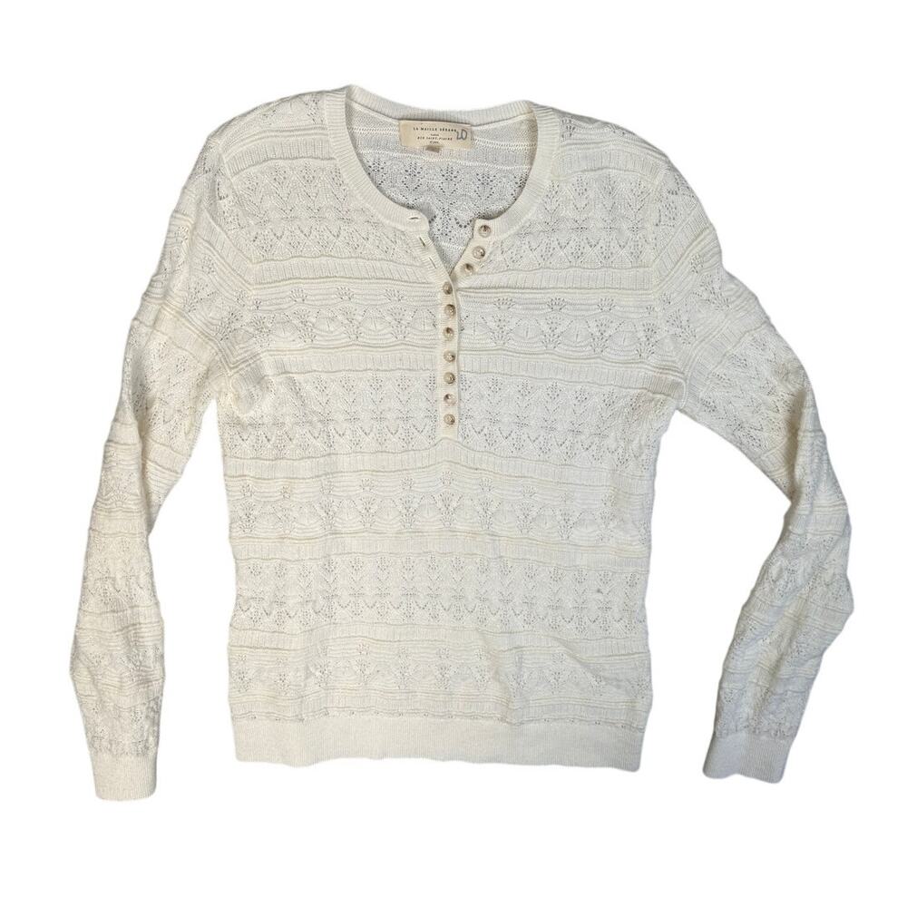 Sezane Lyna Cream Jumper Sweater Merino Wool Knit Coastal Cottagecore Small